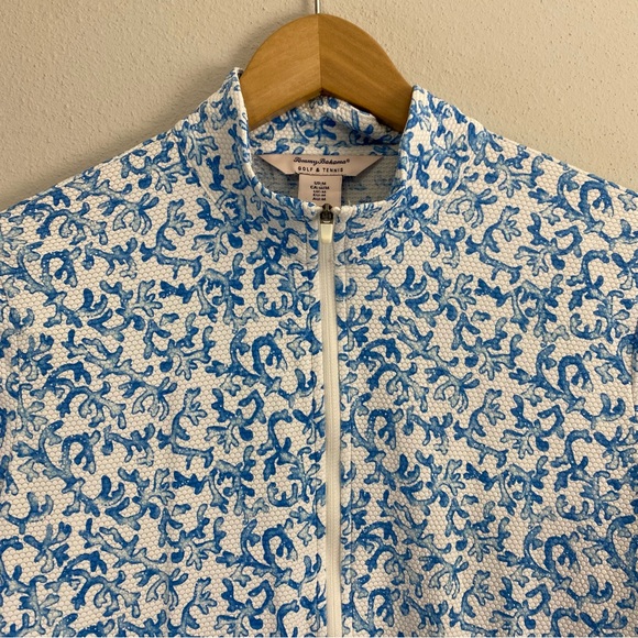 Tommy Bahama Golf and Tennis Blue and White Print Full Zip Jacket Sz Medium - Picture 2 of 7